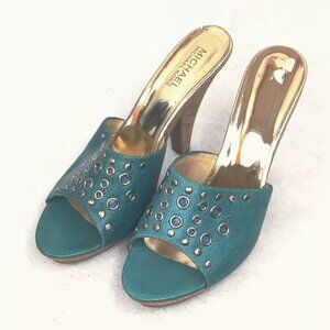 Michael Kors Turquoise Leather Slides Mules Size 8.5M